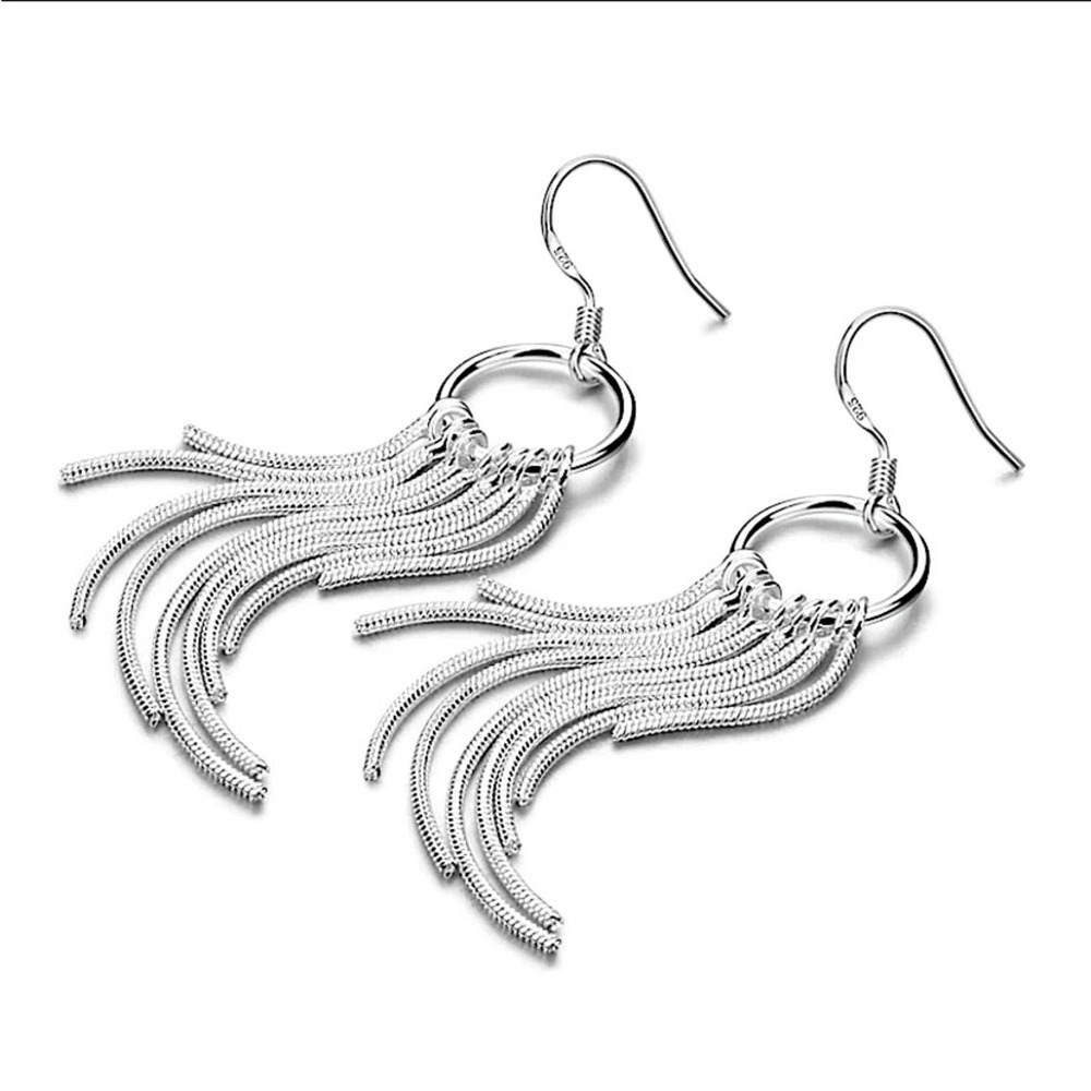 Tassel Sterling Silver Necklace Earrings Matching Set - Picture 4 of 8